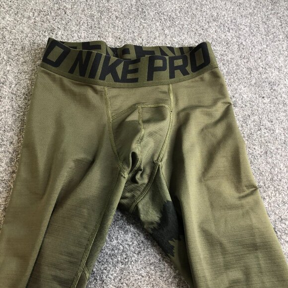 Nike Compression Pants Mens Small Green Camo Pro Combat Hyperwarm Tights - Picture 3 of 11